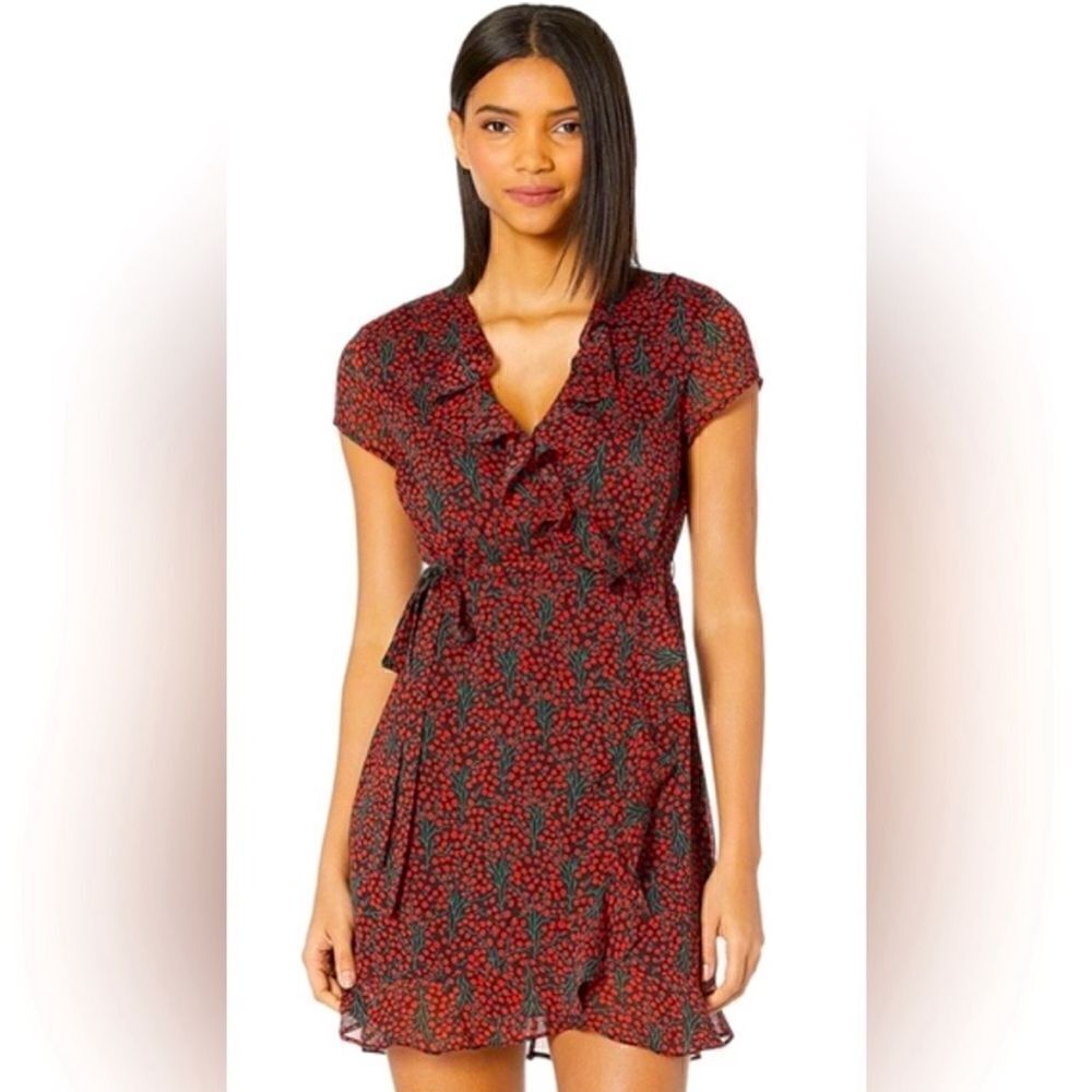 Bardot cherry faux wrap mini dress